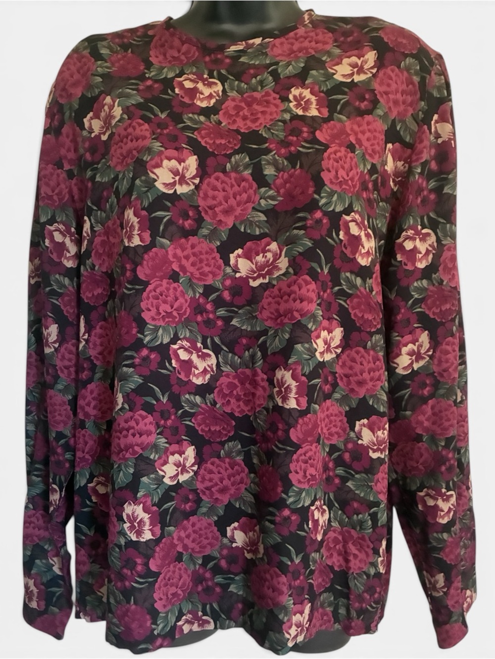 Vintage 80s Cottagecore Grandmacore Pendleton Burgundy Floral Blouse Sz XL